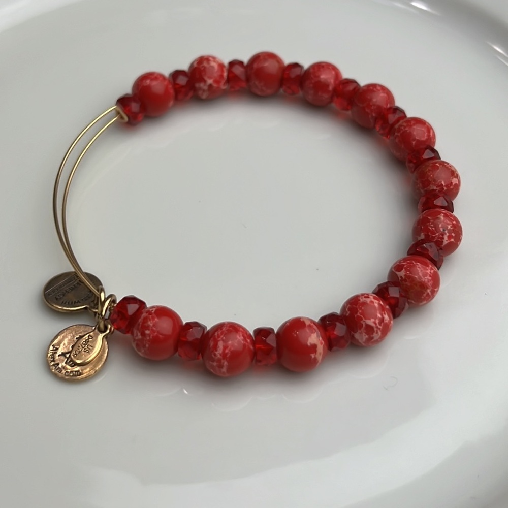 Alex and Ani Rafaleian Gold Red Beaded Carnival Bracelet